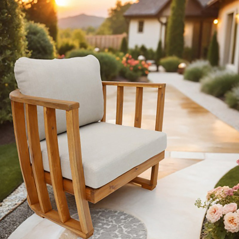 Ensemble de 2 chaises de patio en bois d'acacia avec coussins