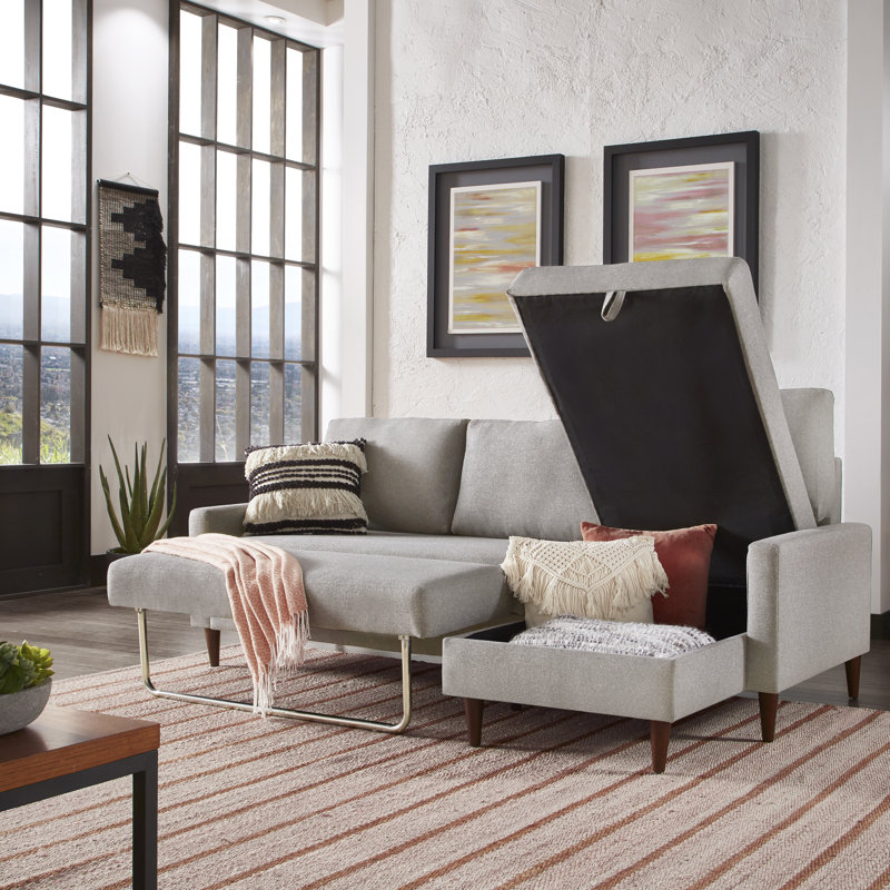 Myatt Upholstered L-Shaped Sectional, Light Gray Polyester Blend, Left Hand Facing