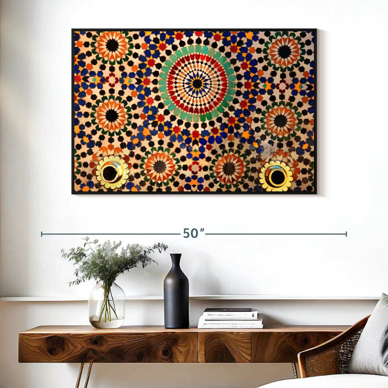 Carreaux de mosaïque marocains, Cadre flottant noir, 40 po x 27 po