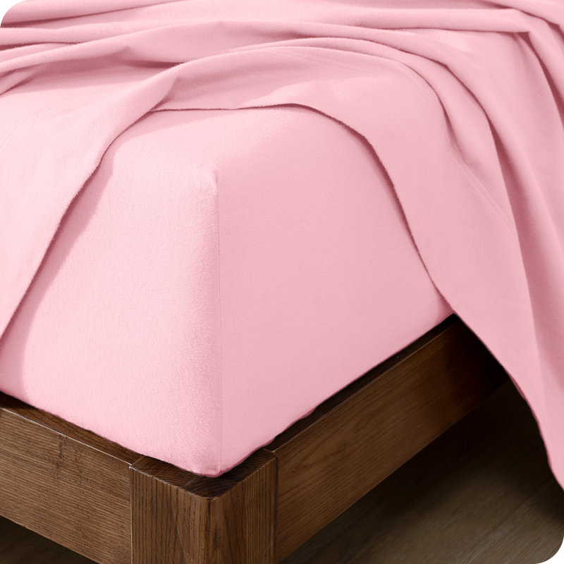 Flannel Machine Woven Sheet Set, Light Pink, Queen Sheet Set with 2 Pillowcases