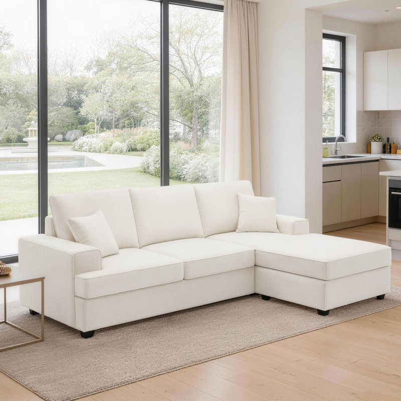 Canapé modulaire réversible l 100 po Alden avec coussins rembourrés de duvet, Blanc performance