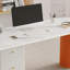 Bureau en bois manufacturé courbé orange avec 3 tiroirs-287048724-287048723