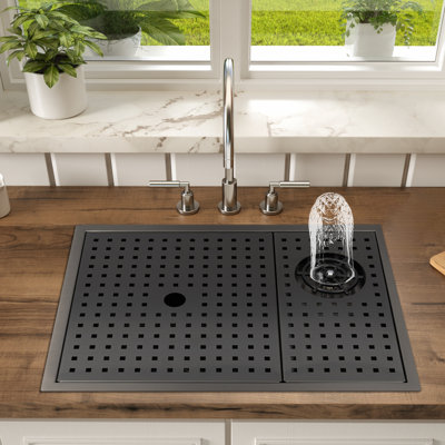 21.6'' L Drop-In Stainless Steel Kitchen Sink with Glass Douche