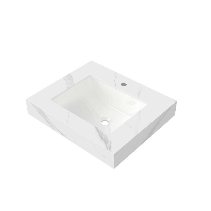 Durable Sintered Stone Countertop with Undermount Ceramic Basin and Pre-Drilled Faucet Hole, Carrara White
