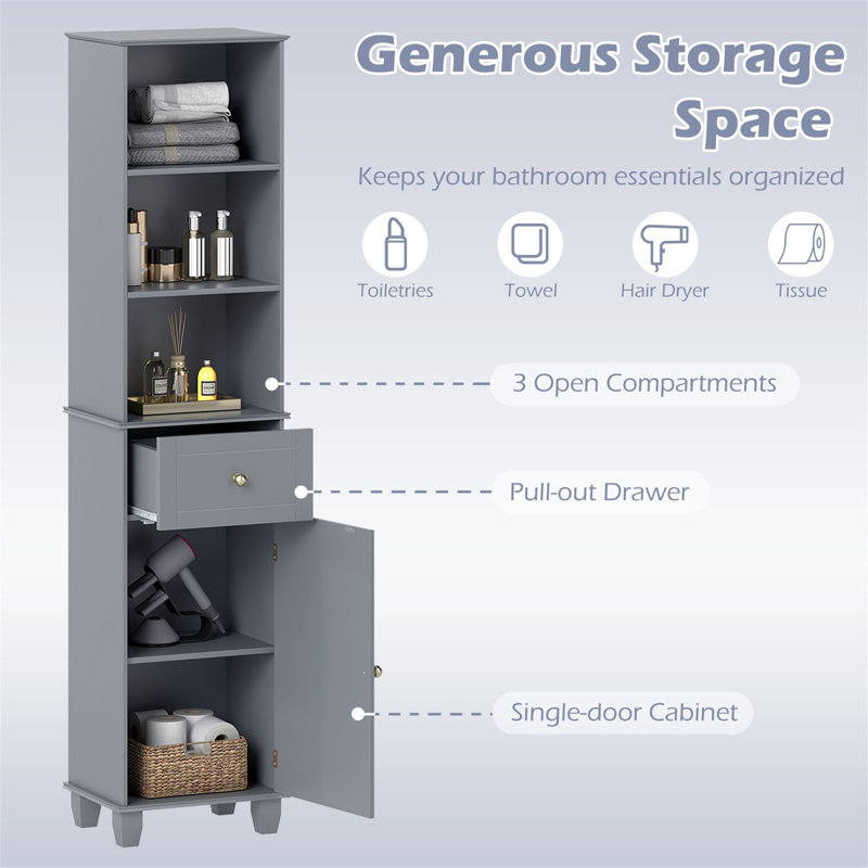 Freestanding Linen Cabinet, Grey