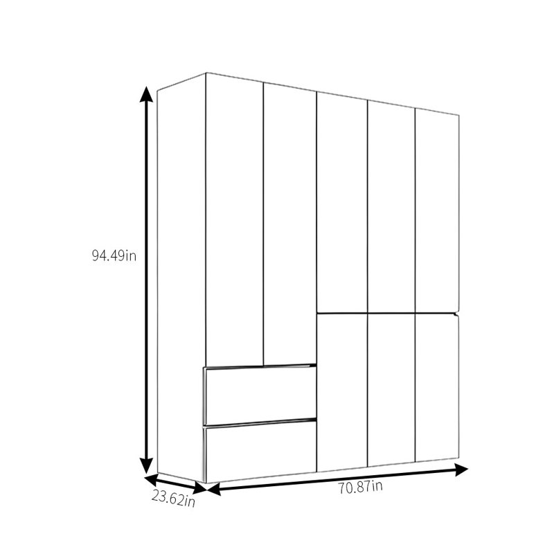 Simple And Generous Nostalgia Wardrobe, 94.49" H x 70.87" W x 23.62" D