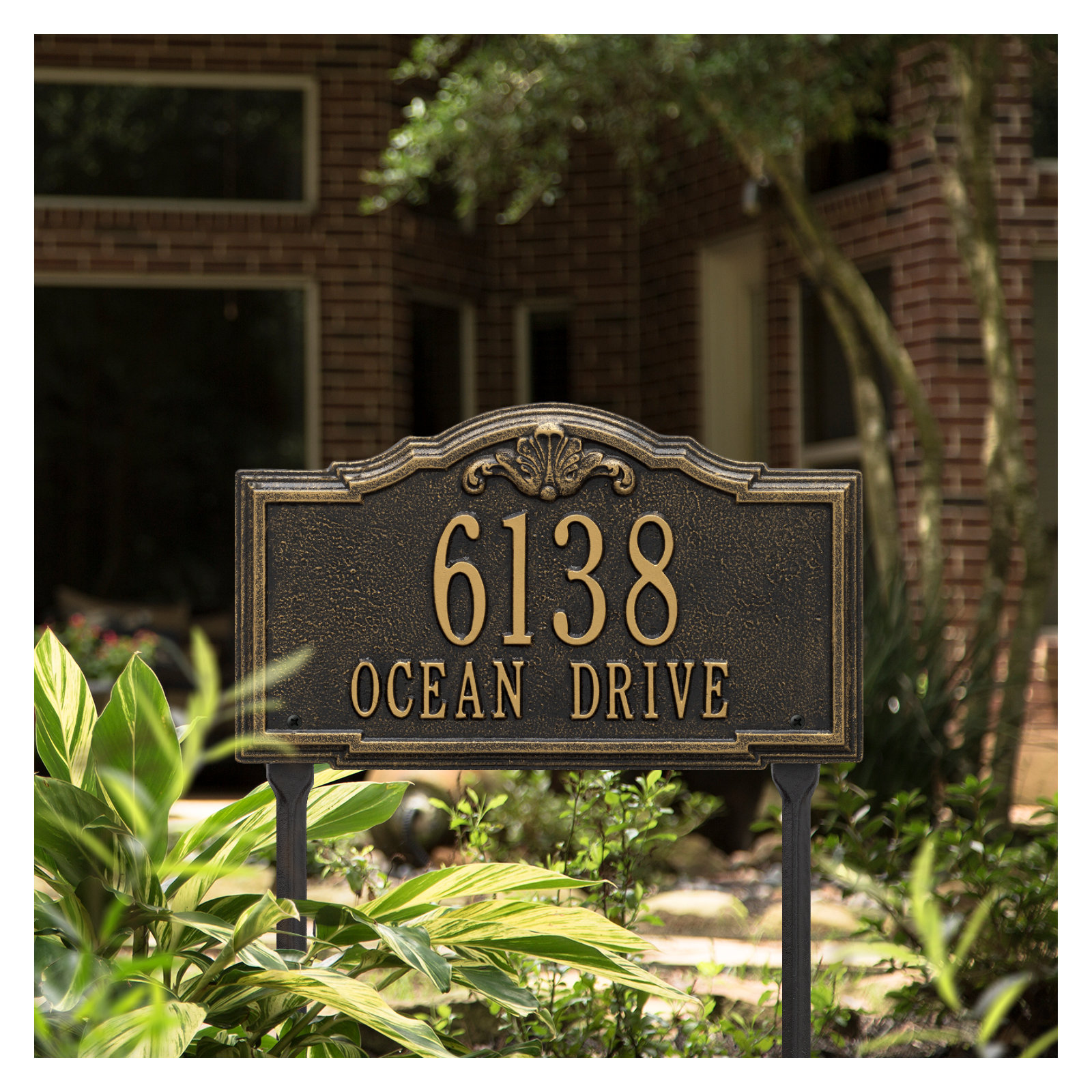 Gatewood Personalized Standard 2-Line Lawn Address Sign, Black/Gold, Yes