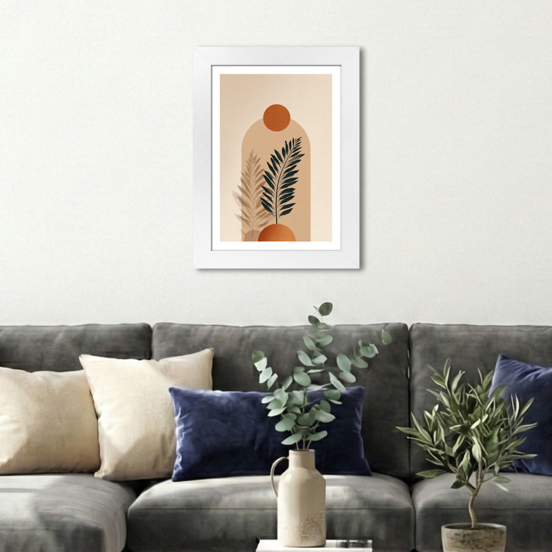 Scandinavian Fern Wall Art Home Decor, Minimal Botanical Giclee Art Print, Neutral Nordic Palette in Beige and Deep Green 1 Piece Wall Art
