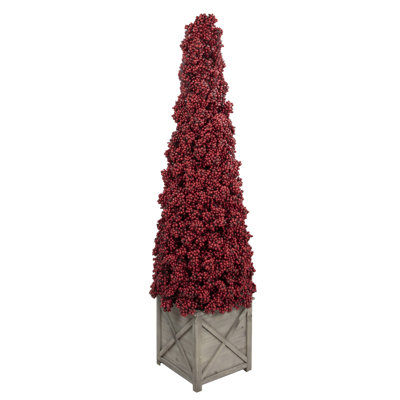 50" Red Berry Cone Potted Christmas Topiary