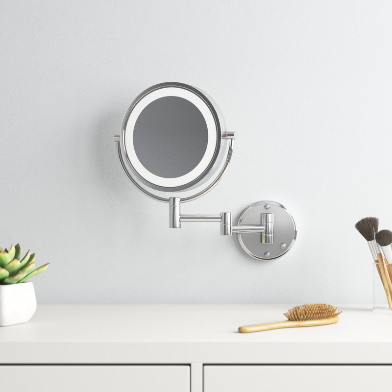 Ayeshah 8.5" Lighted Wall Mount Magnified Makeup Mirror, Direct Wire, Chrome