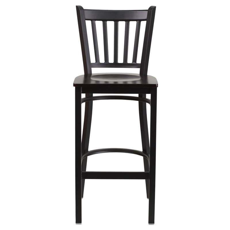 Prompton Vertical Back Metal Restaurant Barstool, Walnut