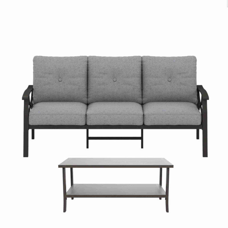 Ensemble de meubles de patio en métal 5 pièces,  5 pièces: table basse, causeuse, canapé, 2 chai, Gris