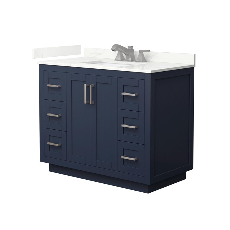Meuble-lavabo simple autoportant 42 po avec plateau en quartz Miranda, Bleu foncé, Quartz Giotto, Nickel brossé
