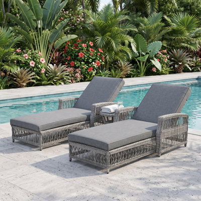 GO 25.6" W x 77.5" D x 37.4" H Set of 2 PE Wicker Reclining Chaise Lounges