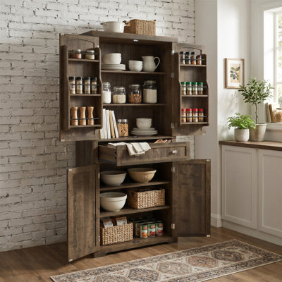 Garde-manger avec tiroir, 2 armoires, 6 tablettes réglables,