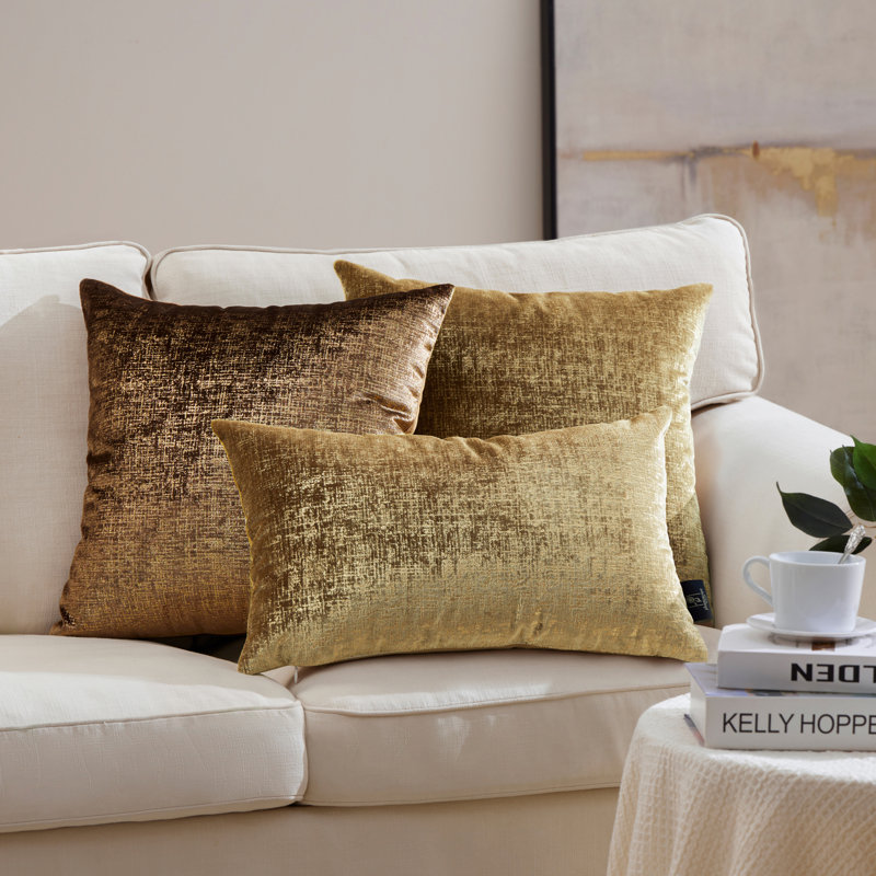 Gold Textured Velvet Throw Pillow Cover, Decorative Cushions for Sofa Bed, Gold, Square 18", Pillow Cover Only - No Insert