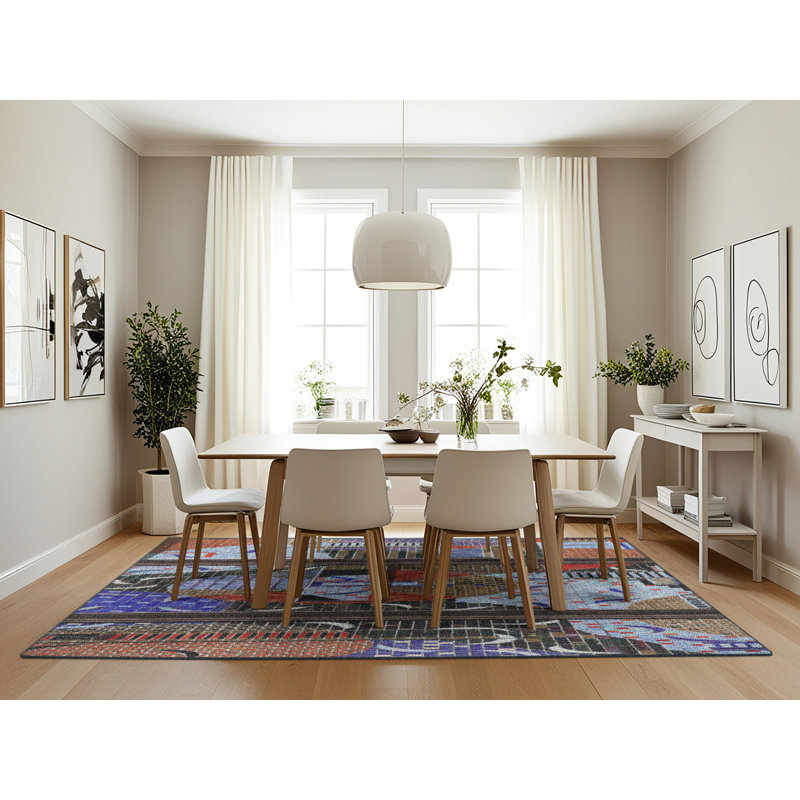 Tapis brun/vert/gris à tisser électrique, Rectangle 7 pi x 10 pi
