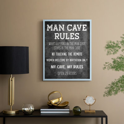 Man Cave Rules Framed Print - Solid Wood