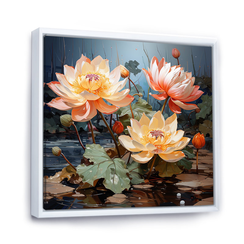 Fleurs de lotus fauves II, Cadre flottant blanc, H 30 po x l 30 po x P 1 po