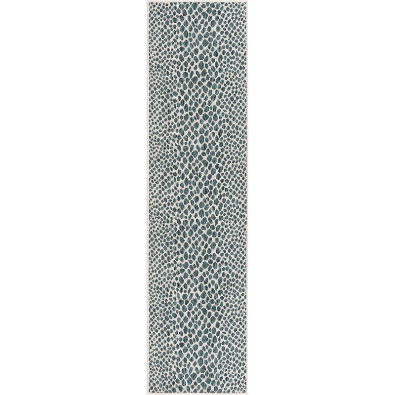 Outdoor Destiny Area Rug Blue Green Color, Runner 2' x 8'