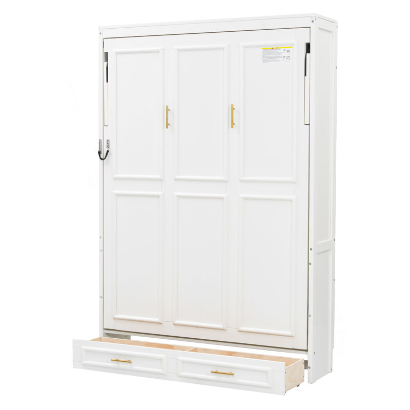 Lit escamotable double avec 2 tiroirs, beige