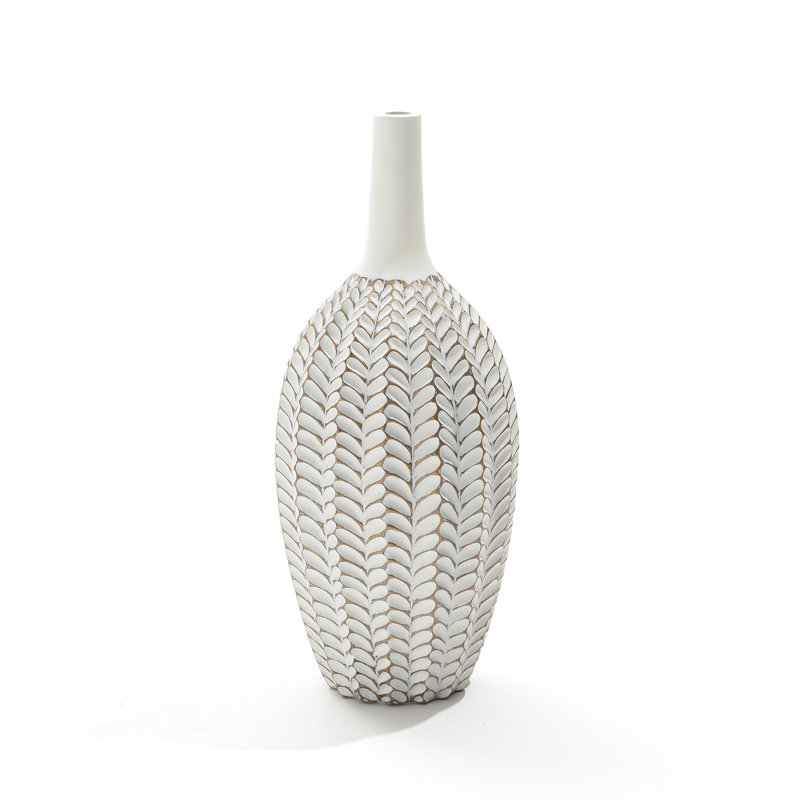 Modern Textured Resin Vase, Sculptural Leaf Pattern Decorative Table Vase, 19.7" H x 8.1" W x 8.1" D
