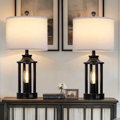 Cochranville 23.6" Modern Lantern Table Lamp with USB Ports and Touch Control