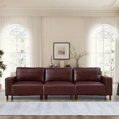Luxury PU Leather Sofa for Living Room,Apartment,Upholstered Breathable Faux Leather PU Couch with Wood Legs