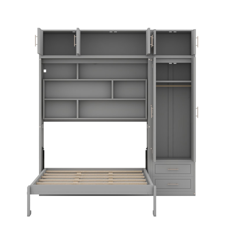 Wall Murphy Bed With Top Cabinet, Gray