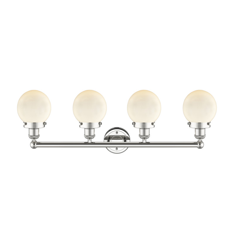 Éclairage pour meuble-lavabo à intensité variable à 4 lumières Alfonsa, Blanc mat, Nickel poli