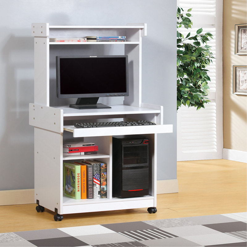 Chariot d'ordinateur pour micro-ondes avec station de café sur roulettes verrouillables, White