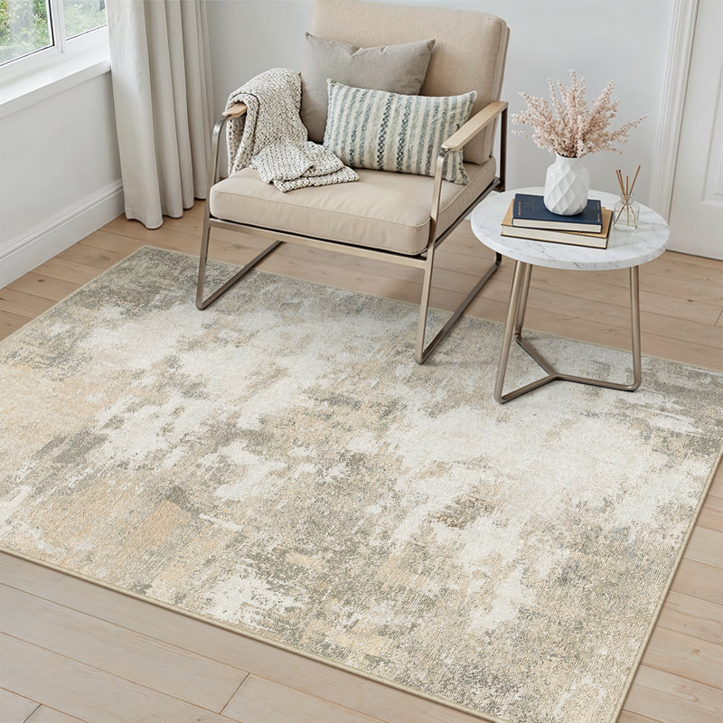 Modern Abstract Machine Washable Roll-Packaged Area Rug With Non-Slip Rubber Backing, Rectangle 3' x 5'