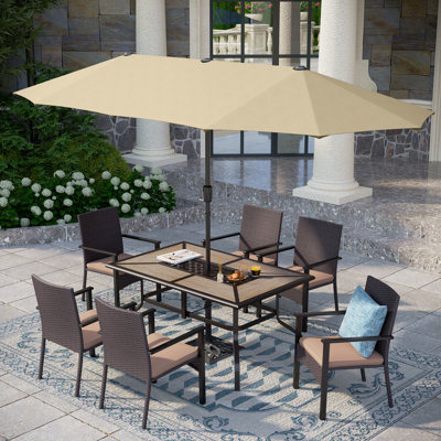 Leonard 6 - Person Patio Dining Set with Rectangular Table , Cushions Included
