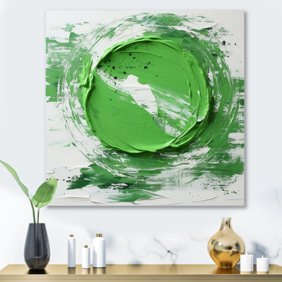 «Green and White Abstract Spiral Collage I», art mural abstrait en métal