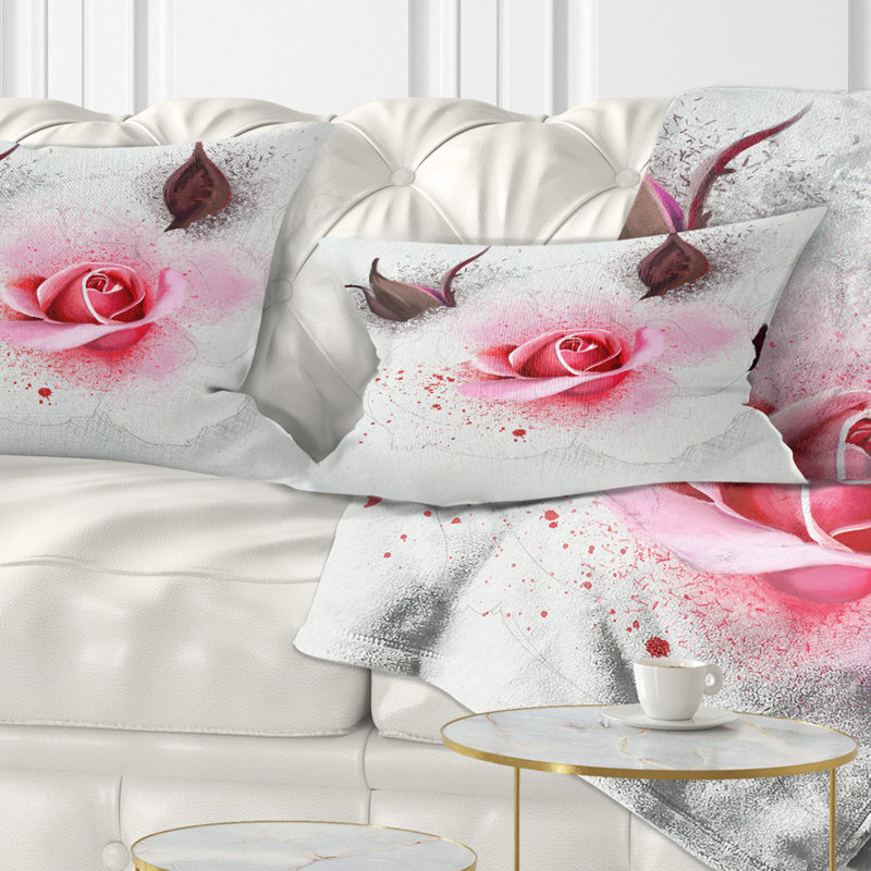 Coussin lombaire rose aquarelle avec greffons