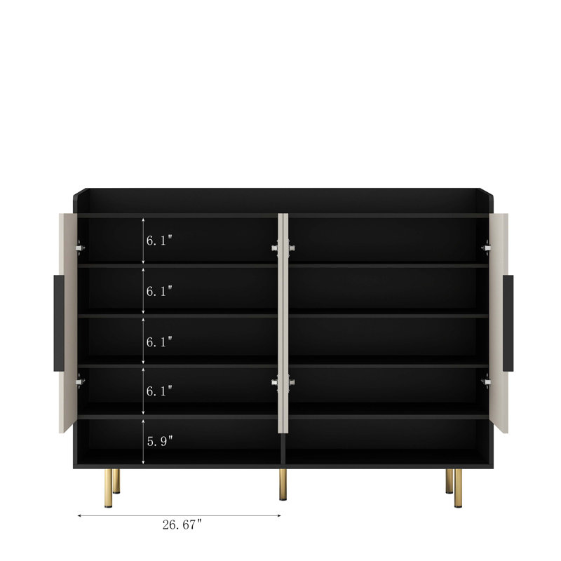 Sideboard,Shoe Cabinet With 4 Doors Large Modern Shoe Storage Organizer Cabinet With Adjustable Shelves For Entryway Black Shoe Rack Cabinet For Living Room, Bedroom