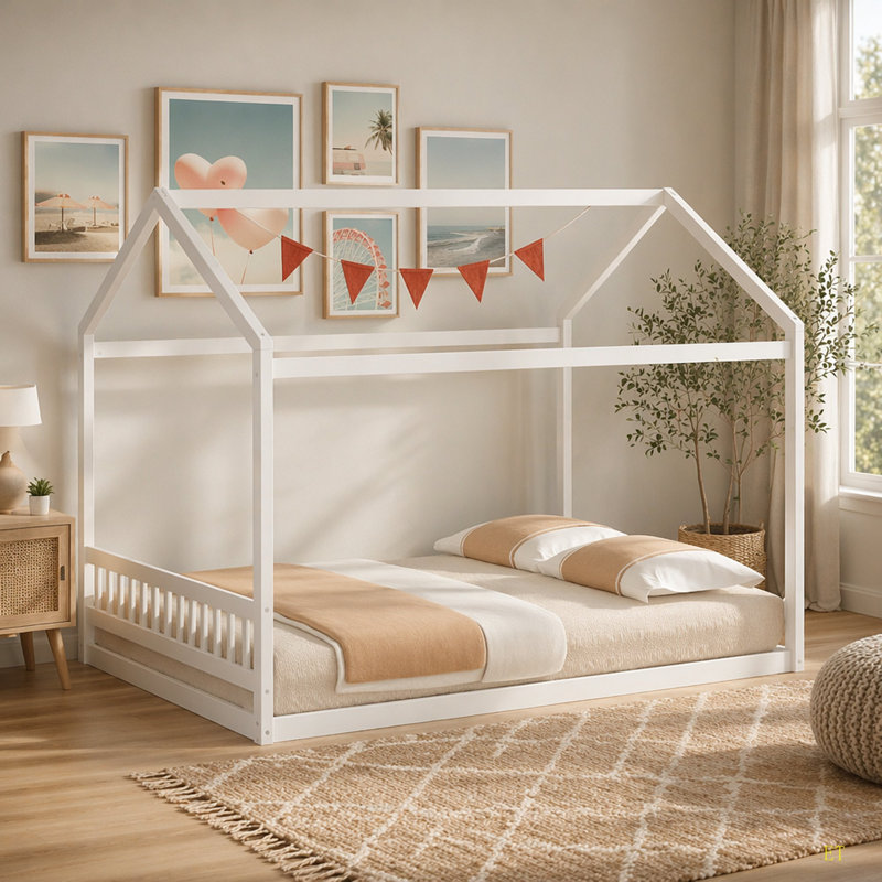 Grand lit en bois avec tête de lit, Blanc