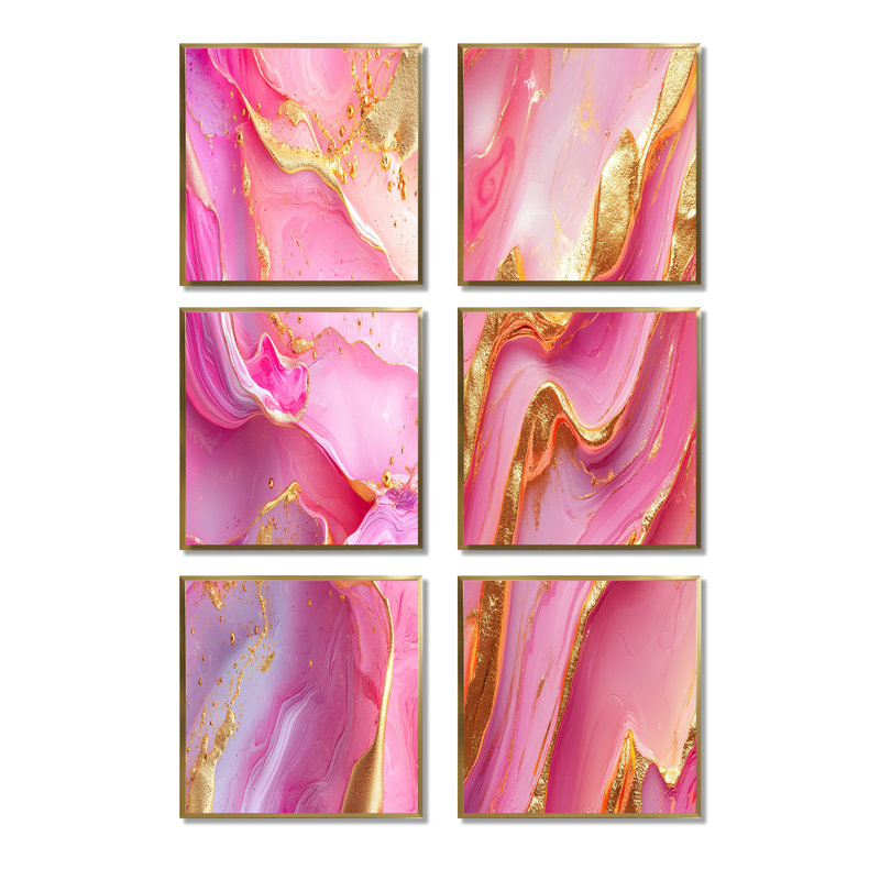 Geode - Ensemble de 6 reproductions de toiles abstraites en marbre, Toile tendue, Ne s’applique pas