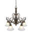 Lustre en bronze traditionnel à 5 lumières de 26,81 po avec abat-jour en verre cloche givré - Conception rétro à volutes, hauteur réglable pour les plafonds inclinés, luminaire de salle à manger
