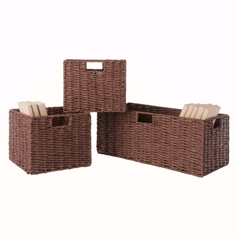 3-Pc Woven Rope Basket Set; Foldable; Walnut, Walnut