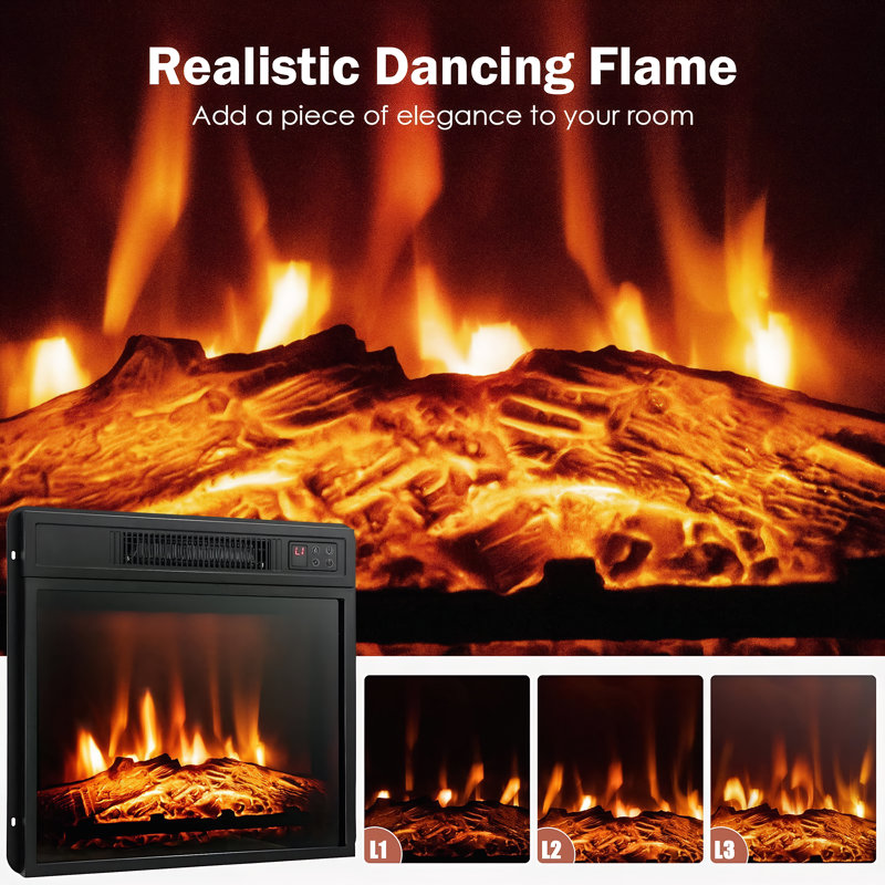 Brayden Studio Black Electric Fireplace Insert with 5000 BTU, 23Inch Electric Fireplace Insert