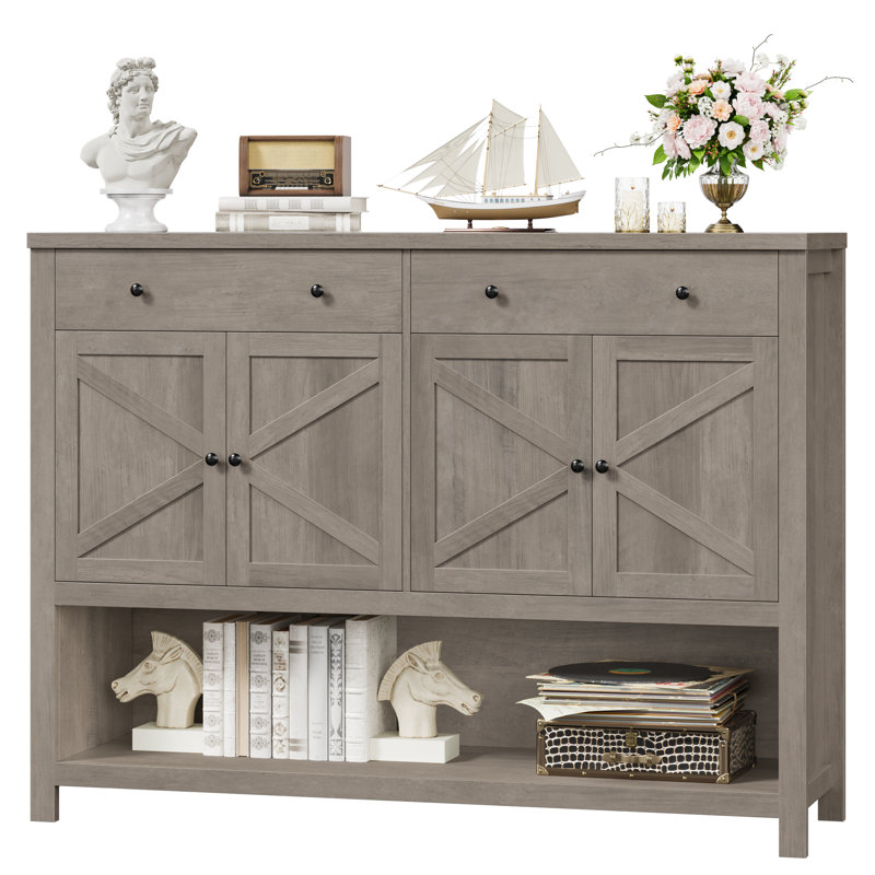 55.1" W Console Table, Entrance Cabinet With Open Shelf, Rustic Gray