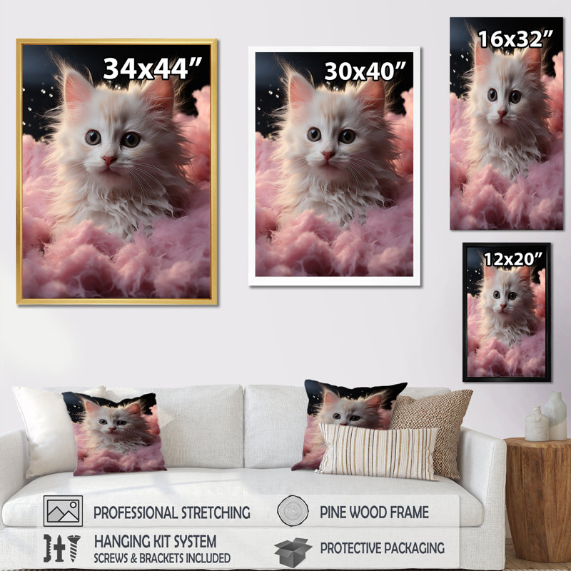 «Bathroom Bathroom Cuddly Kitten Bath», reproduction sur toile, Cadre photo blanc, H 32 po x l 16 po x P 1 po