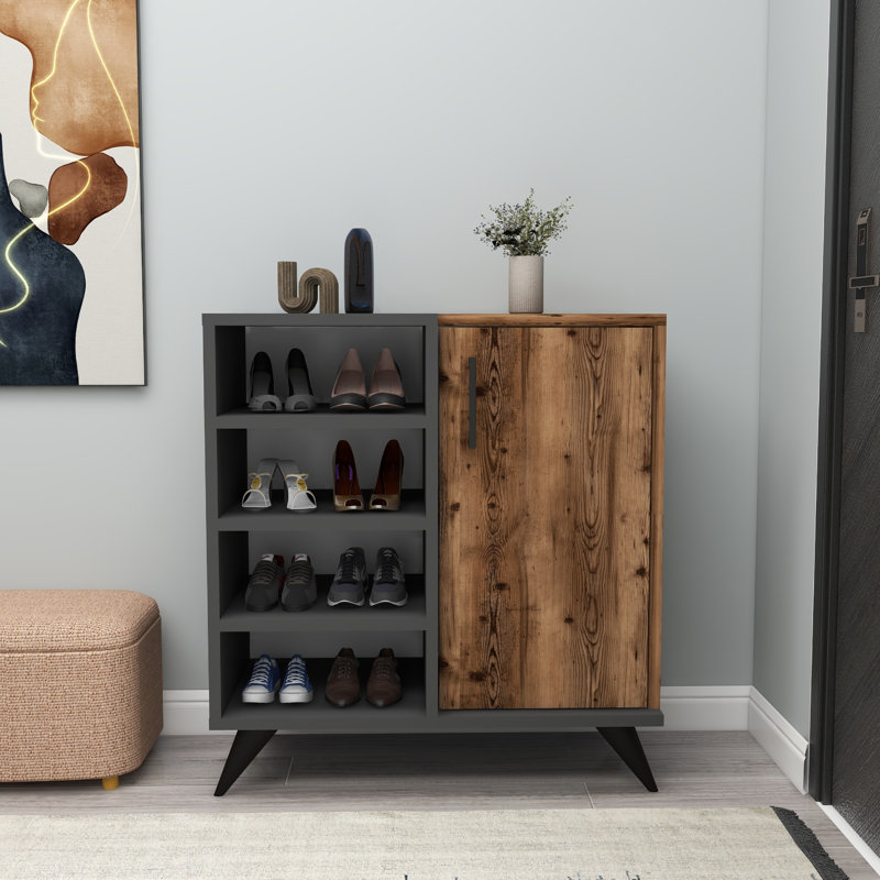 10 Pair Shoe Storage Cabinet, Brown/Black