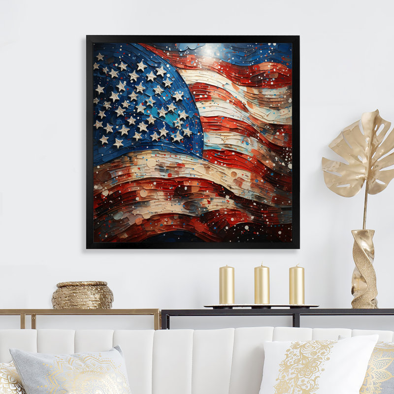 Drapeau américain drapeau IV - drapeau États-Unis, art mural, H 24 po x l 24 po x P 1 po, Cadre simple noir