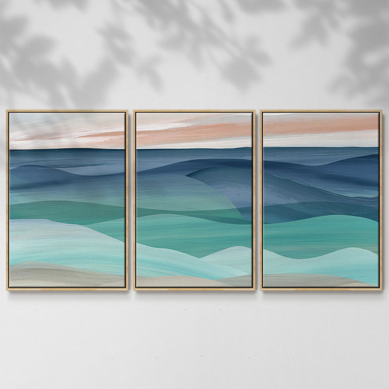 Shifting Seas - Toile encadrée multi-pièces, H 36 po x l 75 po x P 2 po, Naturel