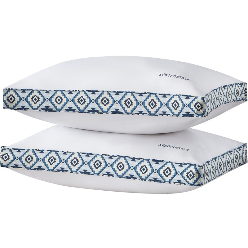  Geometric Printed Gusset Bed Pillow Set Of 2, Standard