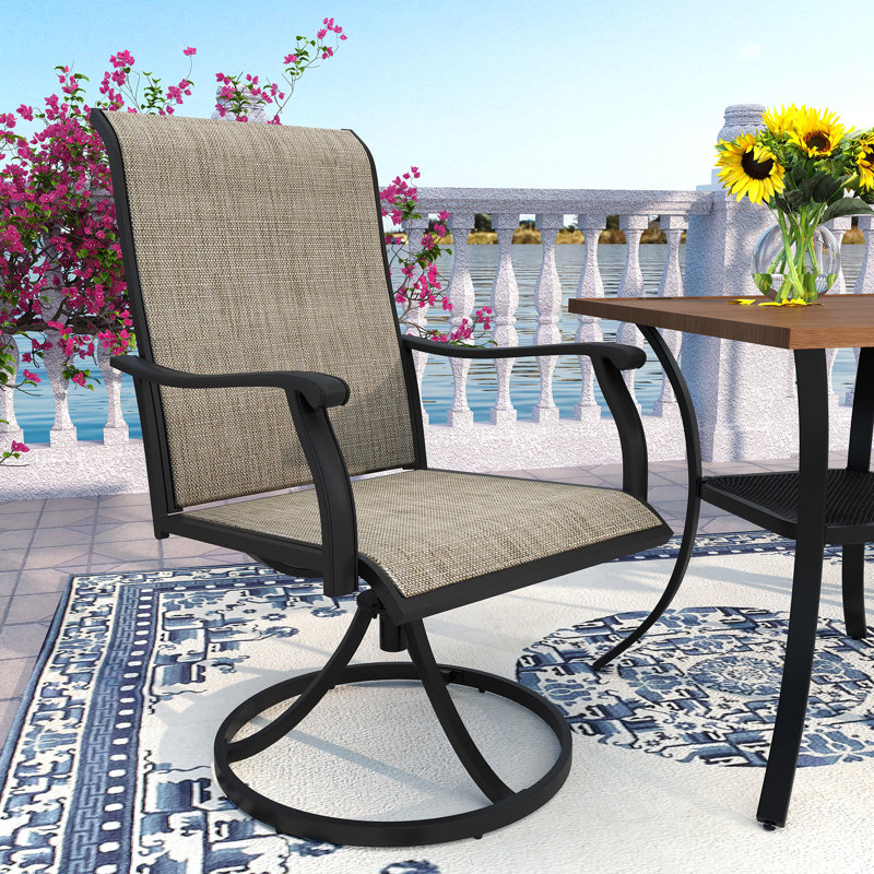 Seddon Square 2 - Person Powder Coated Steel Bistro Set with Cushions, Brush Wood Brown/Black 