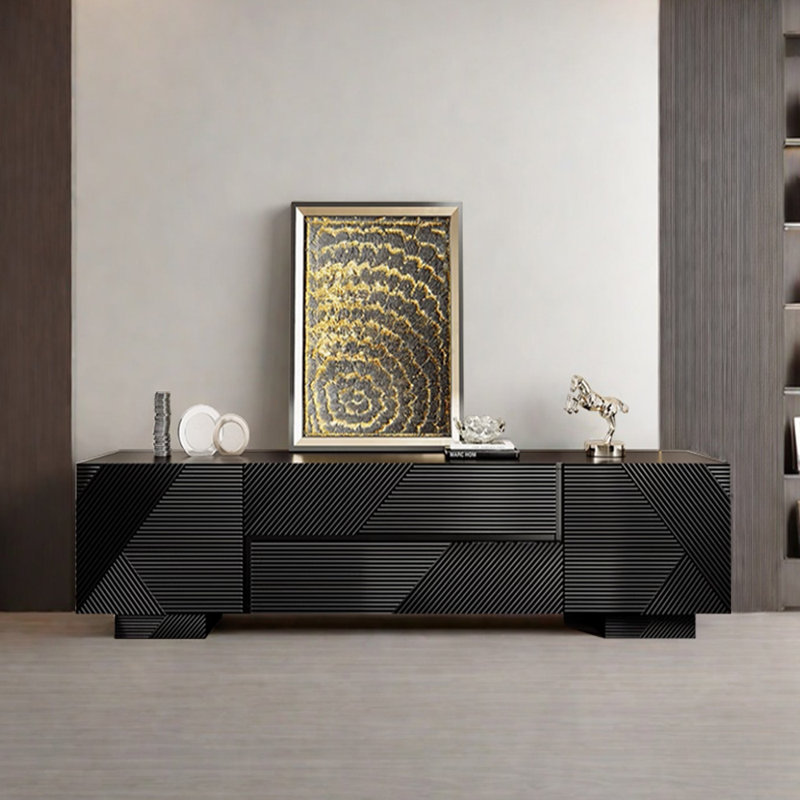 Simple design sense retractable TV cabinet, Black, 70.86"