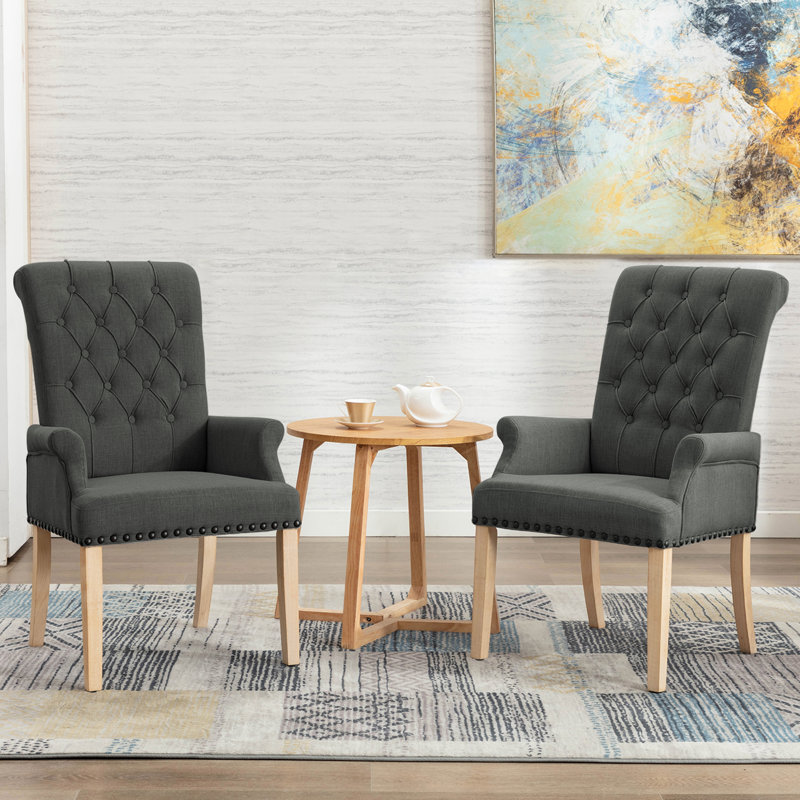 Amdad 41'' H Tufted Upholstered Parsons Chair, Dark Grey, Natural, Linen